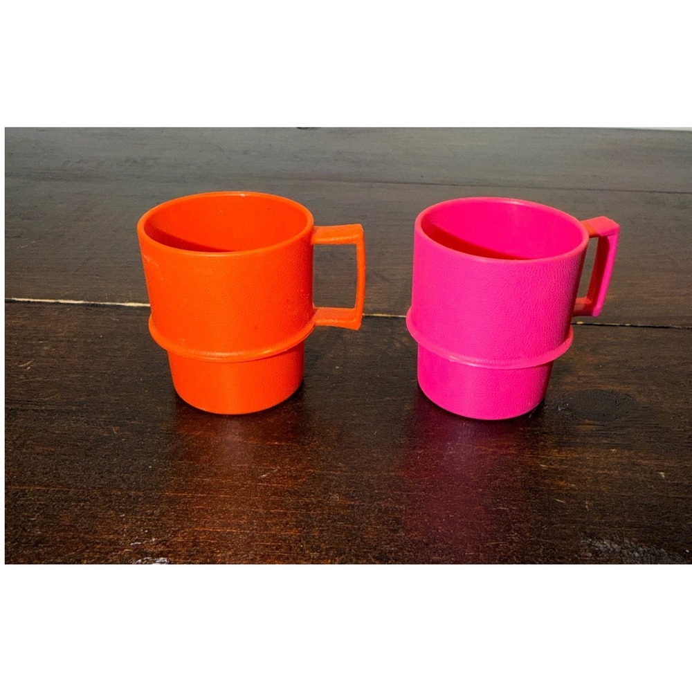 2 Vintage Tupperware‎ Toys Miniature Mugs Pink Harvest Orange Plastic